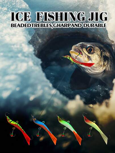 طعم صيد السمك الجليدي الشتوي الجديد ذو 3 خطاطيف صلبة، 71 مم/2.8 بوصة، 0.51 أونصة/14.4 جرام، تغليف فاخر، نهاية طلاء متشققة، مناسب لأنواع متعددة من الأسماك