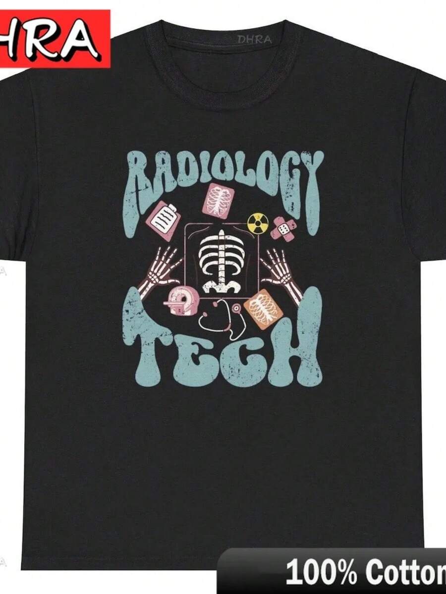 Radiology T Shirt Y2K Gen Medical Gift Tee Street Clothing Cotton Novelty Printed Graphic Tees Male Cotton Tee T-Shirt - 黑色1 - 查看 1