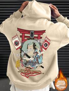 Men's Loose Fit Hoodie With Japanese Ukiyo-E Samurai Print, Autumn/Winter