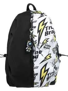 休闲大容量背包，涂鸦尼龙斜挎包，带吊坠装饰的学校/旅行包，礼物秋季圣诞节尖叫包背包冬季圣诞节礼物笔记本电脑感恩节旅行假期电脑鲨鱼元素假期趣味礼物胸包礼品包书包夏季返校海滩笔记本电脑包运动生活包背包旅行必备大包 - 彩色 - 查看 8