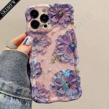 1pc Phone Case - Phone Case - New Stylish Y2K Iridescent Blue Flower Irregular Wavy Edge Dopamine Shockproof Phone Case For  17, 16, 15, 14, 13, 12, 11, And Popular Among Influencers And As A Gift For Special Occasions Charm-Free Valentine's Day Phone Cases  Case  17 Pro Max Case  16 Case - 紫色 - 查看 6