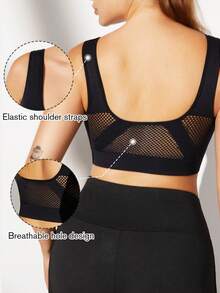 Ropa deportiva para mujer, ropa de yoga, sujetador deportivo sin costuras, de alta sujeción, que absorbe la humedad, transpirable, para gimnasio, deportes y actividades al aire libre, tallas grandes y curvas - Negro - Ver 6