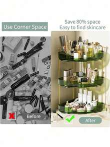 3 Layer Bathroom Corner Reservoir, Multi -Layer Counter Dressing Tray, Transparent Cosmetics Storage Rack, Multi -Functional Shelves, Corner Makeup Finisher - 綠色 - 查看 6
