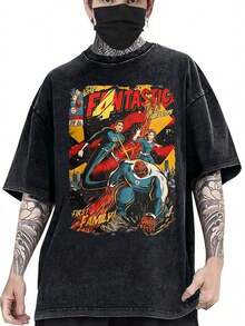Men's T-Shirt, Retro, Superhero - Comic Theme, "The Fantastic 4" Graphic Print, Pattern, Loose Fit, Short Sleeved, TopTop DG004 | Exquisite Design |   Loose And Comfortable |   Easy To Match | - màu đen - Xem 2