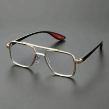 1pcs High-Quality Men's Double Bridge Fashion Transparent Glasses - Fashionable Casual Y2K Style, Black Frame, Red Decoration, Full Edge PC Lenses, Suitable For Daily Wear - Bạc - Xem 1