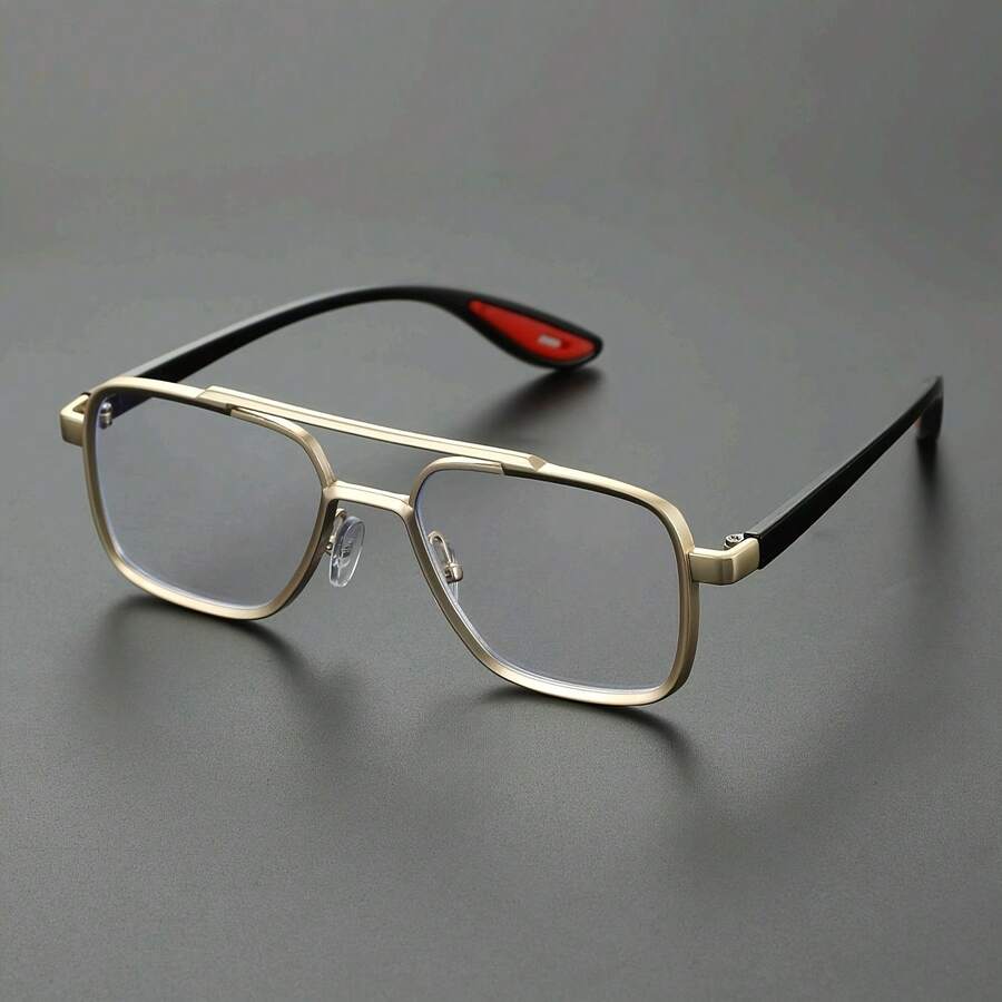 1pcs High-Quality Men's Double Bridge Fashion Transparent Glasses - Fashionable Casual Y2K Style, Black Frame, Red Decoration, Full Edge PC Lenses, Suitable For Daily Wear - Bạc - Xem 1