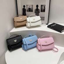 Crossbody Bag for Women PU Butterfly Decoration Durable Lightweight Shoulder Bag with Adjustable Strap and Magnetic Snap Closure - Caqui - Ver 5
