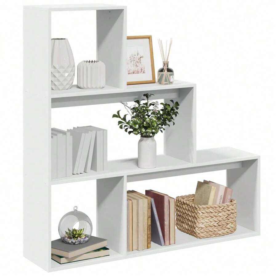 vidaXL 3-Stufiges Raumteiler-Bücherregal In Weiß, 123x29x123cm, Aus Holzwerkstoff - White - View 1