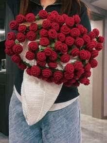 1件，直径43.3英寸，成品人造钩针花束，成品DIY手工玫瑰毯，手工玫瑰花束毯，钩针花束毯 - 适合作为教师节礼物、教师节房间装饰、秋季装饰、婚礼用品、婚礼装饰、家居装饰、万圣节装饰、情人节礼物、生日礼物、周年纪念礼物、圣诞节装饰、圣诞花环、节日必备品