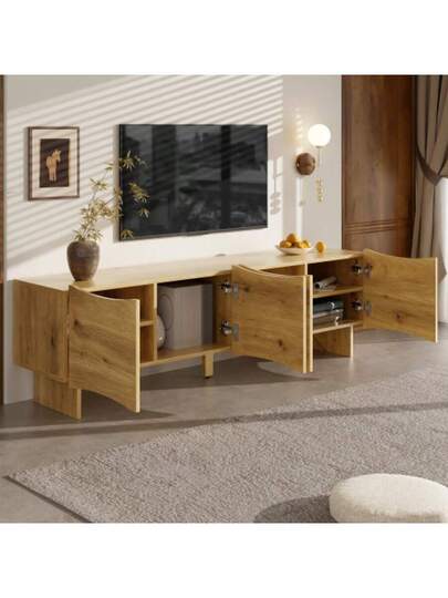 Moderne TV Cabinet Wave Pattern 155 Cm Media Console Storage Space, Four Doors Cable Outlets In Wood Look, Stylish The Living Room view 5