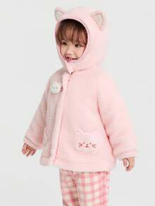 Balabala Young Girl Fleece Cotton Jacket, Boys & Girls 2025 Autumn Winter, Soft Warm Cozy Coat - Pink - View 2