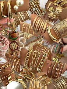 21/16/10/5 pezzi Set di braccialetti eleganti e alla moda dal design vintage, con fiori in resina colorati, perle, strass, forme geometriche, plissettature, nodi, lucidi, chunky, adatti per vacanze, feste, regali, uso quotidiano (consegna casuale)