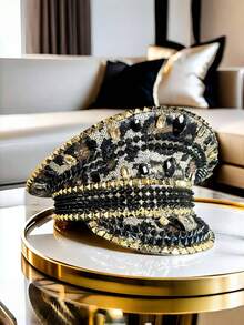 1 pieza Gorra de capitán con brillantes de estilo steampunk con rhinestones para mujeres y hombres, gorra militar, sombrero de pirata, adecuado para cosplay, Navidad, bar, despedida de soltera