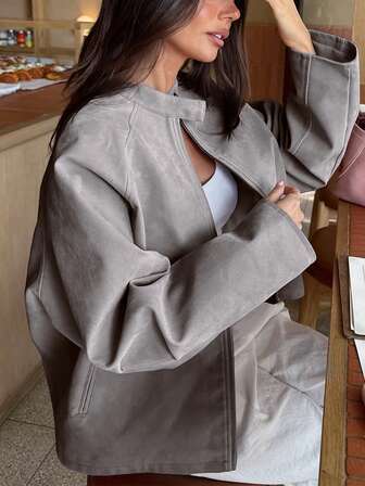 SOLTRB Women's New Zipper Solid Color Versatile Autumn/Winter Sexy Comfortable Solid Color Jacket, Collegiate Style