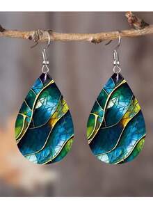 A Pair Of Teardrop-Shaped Gemstone Floral Pattern Acrylic Earrings For Dinner Wear, Banquet Souvenirs, Gifts, Women's Jewelry, Summer