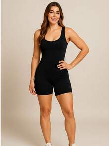Women's Fitness Jumpsuit In Suplex With Wide Comfortable Straps For The Gym - màu đen - Xem 1