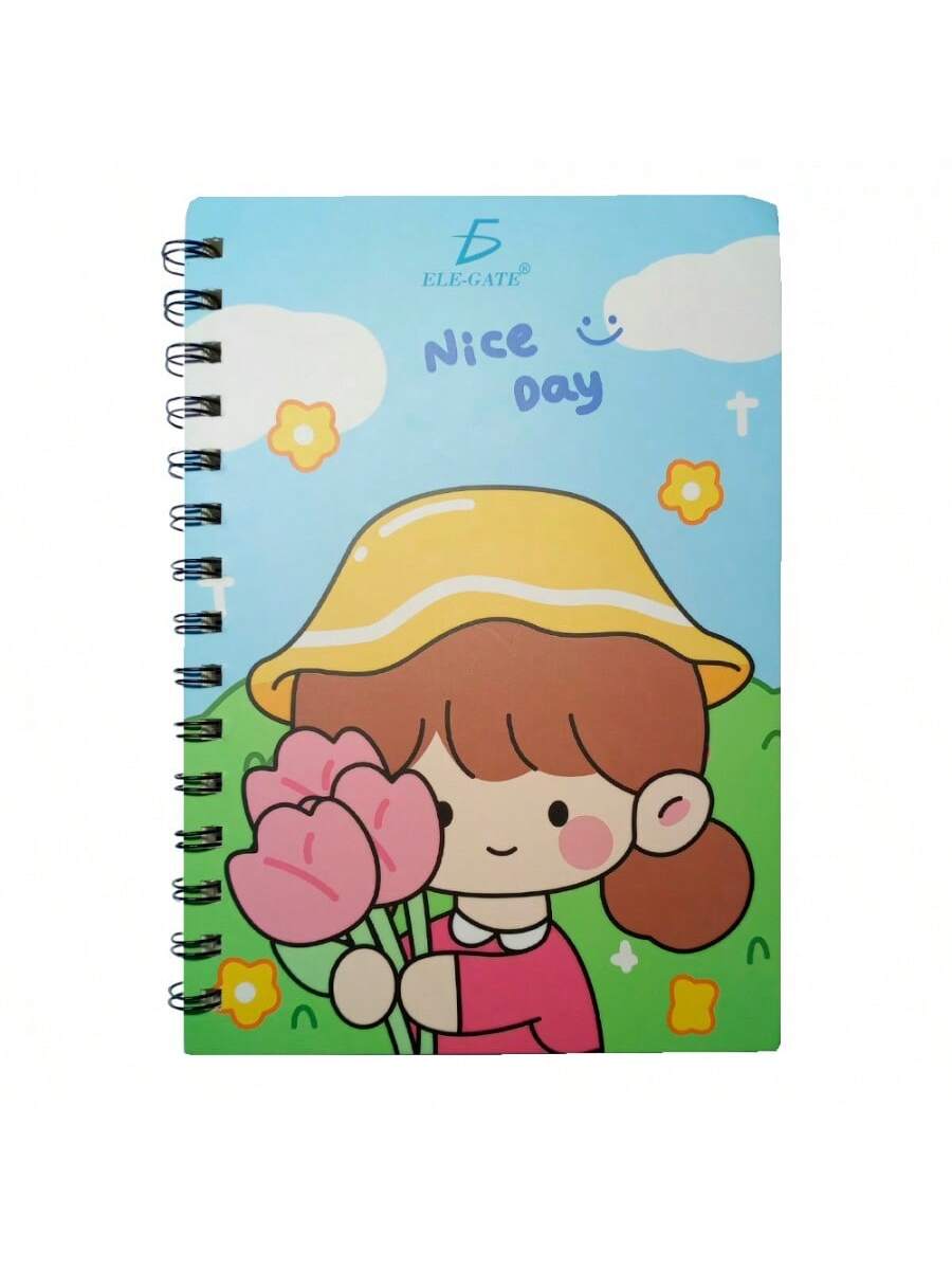 Cuaderno con rayas kawaii de 80 hojas y espiral metálica
