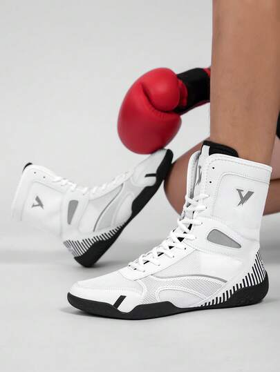 Men's High-Top Sports Non-Slip Boxing Shoes, Breathable Wrestling Shoes With Rubber Sole, Indoor Boxing Training Shoes