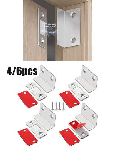 Tatukiko 4/6pcs Ultra-Thin Magnetic Door Latch, L-Shaped Drawer Magnets, Adhesive Cabinet Door Magnet Seal For Kitchen, Wardrobe Door Closure Magnetic Cabinet