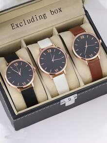 3 件/1 件时尚小表盘女士手表套装，休闲皮革表带石英表（无盒）