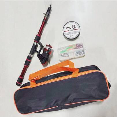 Complete Fishing Rod Set, With Telescopic Fishing Rod And Spinning Reel, Bait, Hooks, Fishing Line, Tackle Box