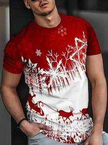 3D数码印花男士时尚休闲短袖圣诞驯鹿T恤 - 彩色 - 查看 7