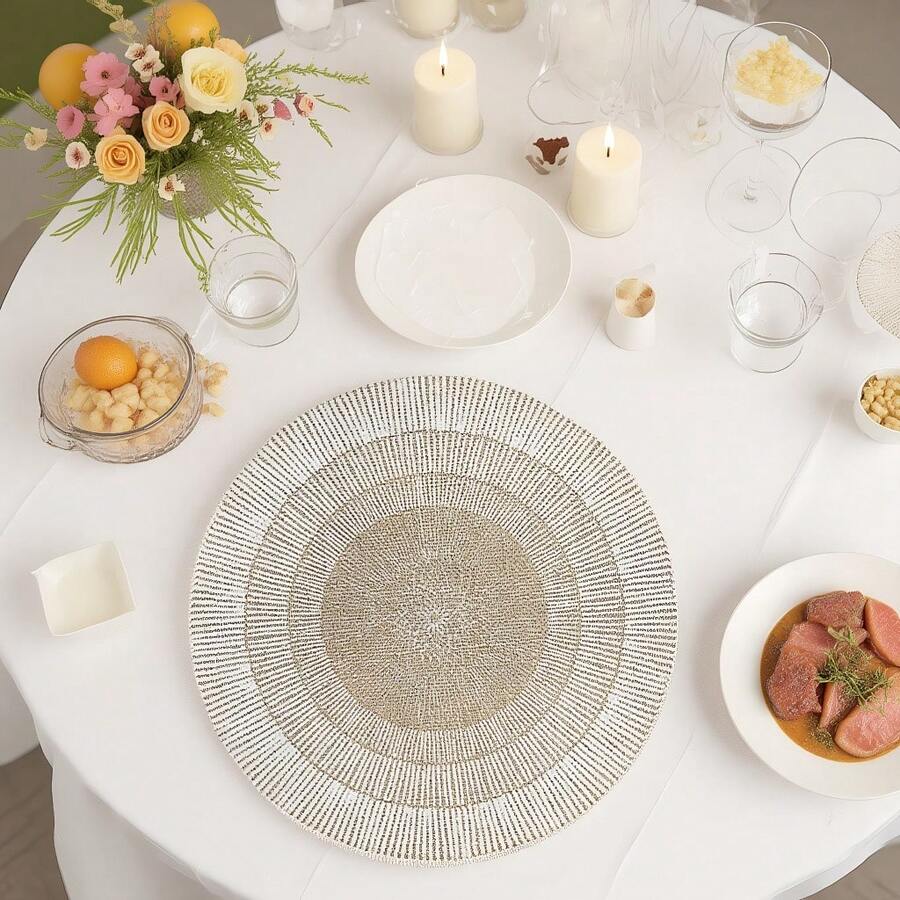 4pcs/6pcs/8pcs/10pcs Bohemian Style Woven Cotton Crochet Placemats With Tassels, Suitable For Placing Cutlery, Plates, Glasses Or Other Tabletop Items, Providing Protection For Your Dining Table. Suitable For Birthdays, Weddings, Parties, Easter, Thanksgiving, Christmas, New Year, Housewarming, Graduations And Other Occasions. - Multicolor - View 1