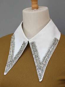 1pc High-Quality Luxury Detachable Collar, Sparkling Design, Handcrafted Embellished, Vintage, Suitable All Seasons - 白色 - 查看 1