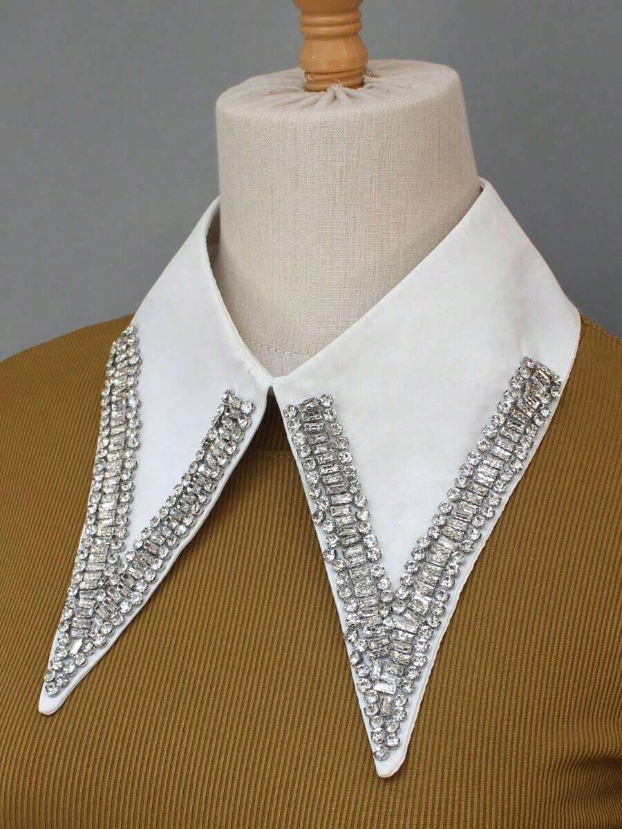 1pc High-Quality Luxury Detachable Collar, Sparkling Design, Handcrafted Embellished, Vintage, Suitable All Seasons - 白色 - 查看 1