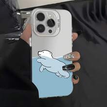 Funda de Teléfono Estilo Caricatura con un Oso Polar Nadando, Diseñada para iPhone 11 a 17 Plus Pro Max, una Idea de Regalo Única, Esenciales Diarios, Funda Artística para Teléfono, Ilustración Divertida, Material Ligero, Impresión de Alta Calidad, Funda Temática, Novedad - Plateado - Ver 2