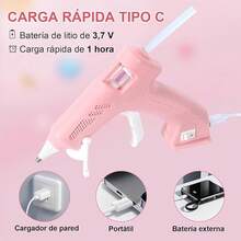MIAOKE Pistola de Silicon Inalambrica con 20 Accesorios Decorativos, 5 Barras de Pegamento Caliente Premium, Pistola de Silicon Caliente Adecuada para Bricolaje, Manualidades y Reparaciones de Hogar - rosa - Ver 6