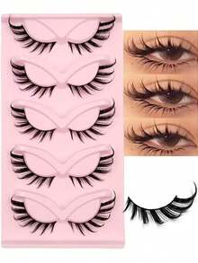 New 5 Pairs Cat Eye Lashes Faux Mink Eyelashes 3D Curl Winged Natural Realistic Messy End Eye Elongated Manga False Eyelashes Soft Black Band Fake Lashe