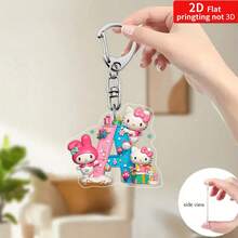 Sanrio Impresión plana 2D, 1 llavero acrílico de Sanrio, 26 letras del alfabeto en inglés de Melody y Hello Kitty, colgante con inicial de nombre, colgante de bolso lindo, llavero de pareja, llavero de coche, adecuado para Navidad, Acción de Gracias, decoración del Día de San Valentín, regalo de carnaval, regalo de Navidad Impresión plana 2D