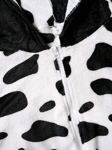 Men's Cow Print Hooded Pajama Jumpsuit, Fall & Winter - Black and White - View 6