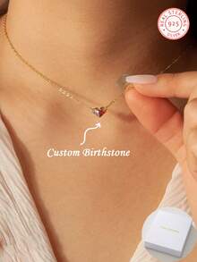 A Bespoke 925 Sterling Silver Heart-Shaped Birthstone Necklace, Featuring Dual Birthstones. Casual, Charming, Custom-Made, Personalised, Unique – The Perfect Gift. Suitable For Her, Girlfriend, Boyfriend, Dad, Mum, Family, Friends, Anniversaries, Birthdays, Graduations, Proms, Parties, And Autumn Fashion. - Multicolor - View 3