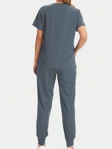 Women's Scrub Set, Casual Nurse Uniform Set, Breathable Quick-Dry Top And Pants - Grey - View 3