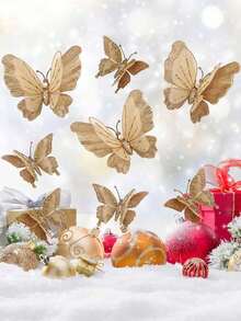 2 piezas Adornos de mariposa con purpurina en forma de árbol de Navidad, decoraciones navideñas de mariposa de tela dorada, mariposa 3D hueca simulada con clips, decoración colgante de pared de mariposa pastel de Navidad para árbol de Navidad, corona, accesorios para el cabello, decoraciones colgantes del árbol de Navidad, decoración de guirnalda, adecuado para fiesta de boda, manualidades navideñas, decoración del hogar, tocados, accesorios de fotografía y decoración del hogar