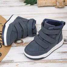 1 par de botas de caña alta con tres hebillas y bloques de color para niños, uso diario antideslizante, otoño/invierno