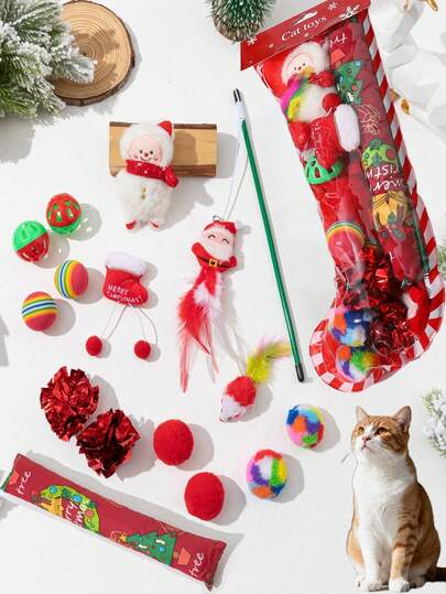 Complete Cat Toy Set: Includes A Jingle Ball, Soft Plush Toy, Cat Teaser Wand, And Christmas-Themed Toy-15 Distinct Toys In Total To Meet Your Cat's Needs.KEEP ACTIVE: These Toys Can Help Your Cat To Keep Active And Release Their Energy, You Can Also Play Interactive Games With Your Pet.