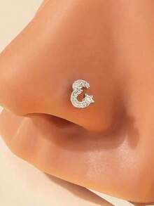 1pc Cubic Zirconia Inlaid Letter L-Shaped Stainless Steel Nose Piercing Ring, Suitable For Daily Wear