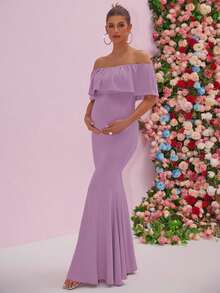 Joyfunear Off-Shoulder Sexy Bodycon Maternity Dress - Lilac Purple - View 2