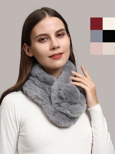 1 peça cachecol feminino de pele sintética de cor sólida com gola cruzada, elegante cachecol de pele artificial, cachecol macio e confortável para outono/inverno, adequado para uso interno e externo