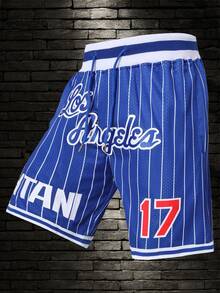 Atonmore Pantalones de baloncesto para hombres, 17 azules, estilo retro con malla, bordado, bolsillo con cremallera, pantalones cortos deportivos casuales - Multicolor - Ver 1