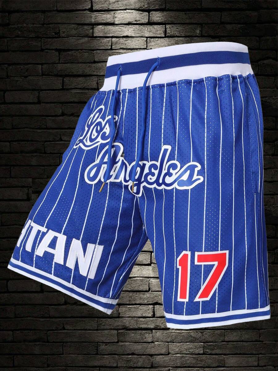 Atonmore Pantalones de baloncesto para hombres, 17 azules, estilo retro con malla, bordado, bolsillo con cremallera, pantalones cortos deportivos casuales - Multicolor - Ver 1