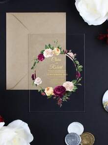 Tarjetas de boda acrílicas románticas - Elegantes invitaciones florales para eventos especiales. Invitación de boda de acrílico transparente, invitación de acrílico elegante con tarjeta de detalles, invitaciones de quinceañera y cumpleaños con flores