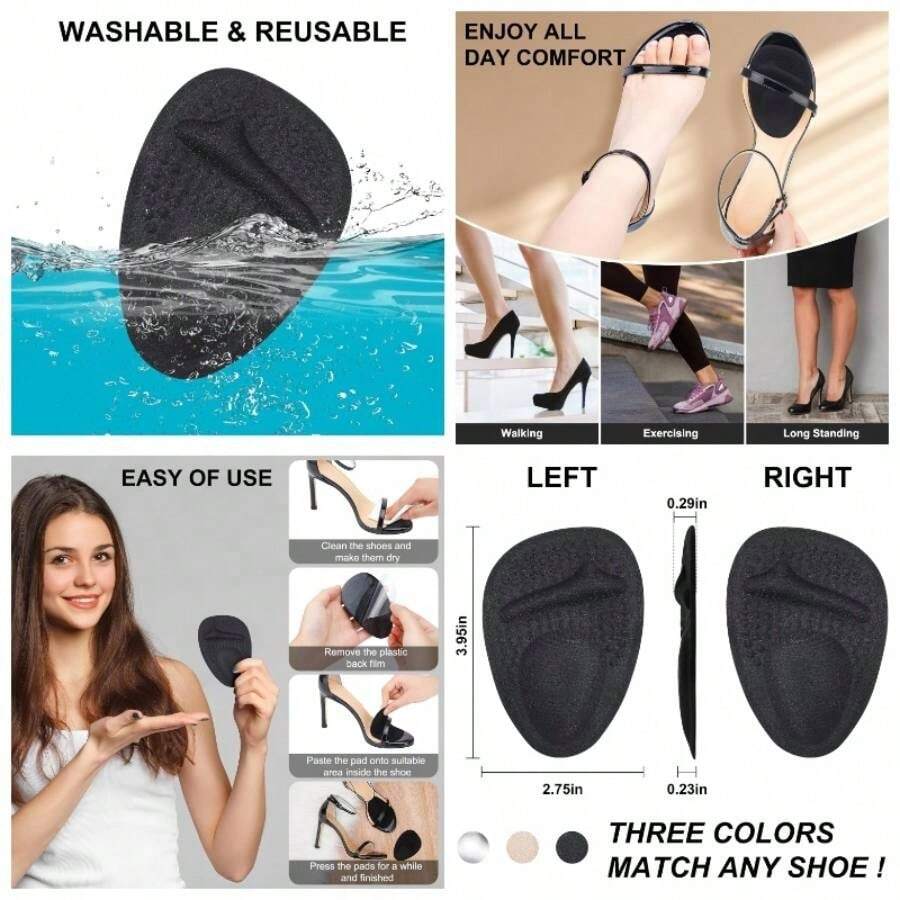 Ball Of Foot Cushions, Metatarsal Pads Women, High Heels Non - Slip Comfort Pads, Shoe Support Metatarsalgia Mortons Neuroma 2 Pairs, - 黑色 - 查看 1