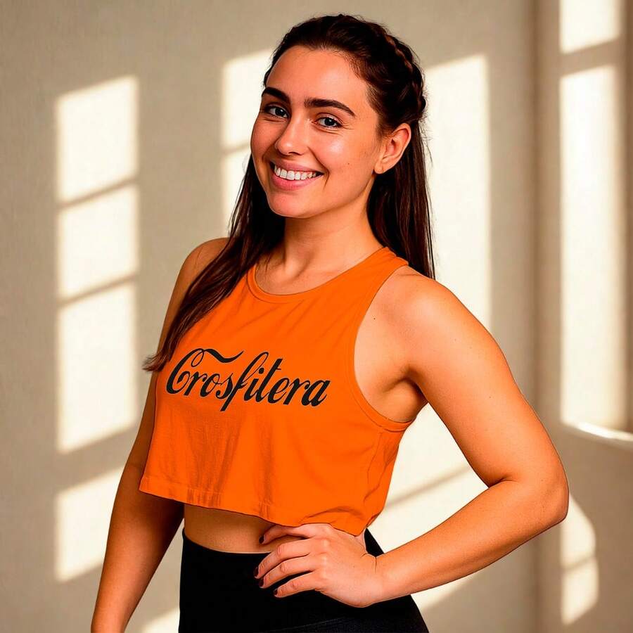Cropped Fitness Feminino Dry Fit Academia Treino (EST 11)Corrida Respirável - Laranja - Visão 1