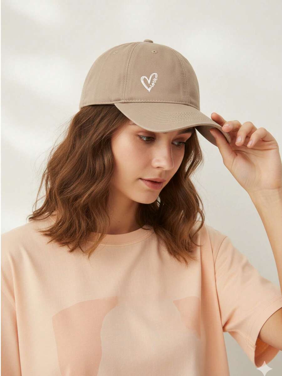 1 Stück Unisex minimalistischer Liebe Herz & Buchstaben Muster Baseball Kappe, geeignet für täglichen Outdoor-Einsatz, Golf, Vintage Lässig Snapback, Mütze mit weichem Oberteil und gebogenem Schirm, Straßen-Paar Geschenk, LKW Fahrer Kappe, Ganzjährig