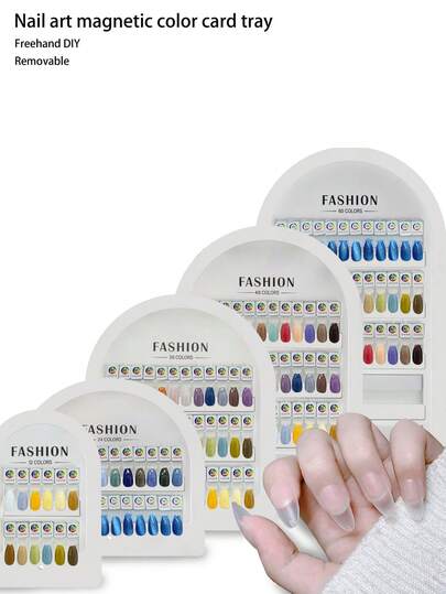 Magnetic Nail Color Chart With Detachable Color Test Strip For Nail Art, Almond-Shaped Acrylic Display Board For Nail Sample Making.