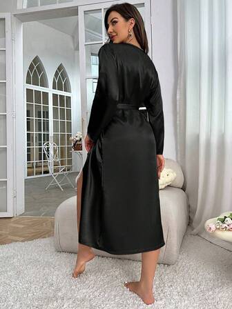 1pcLuxurious Soft Silky Robe For Women, Long Sleeve Loose Fit Loungewear, All-Season Home Wear For Spring Summer Fall Winter